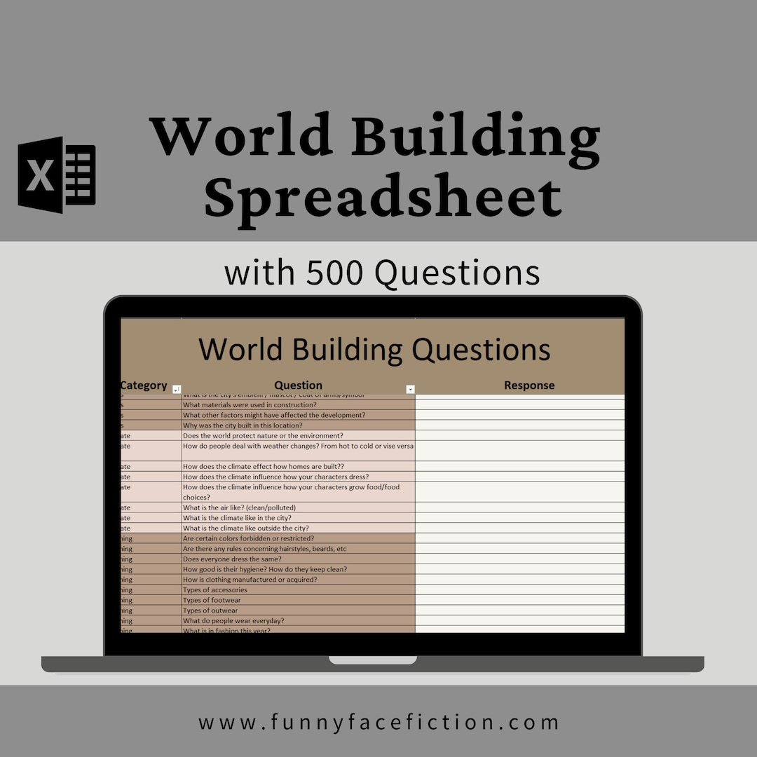World Building Spreadsheet for Writers, World Building Template ...