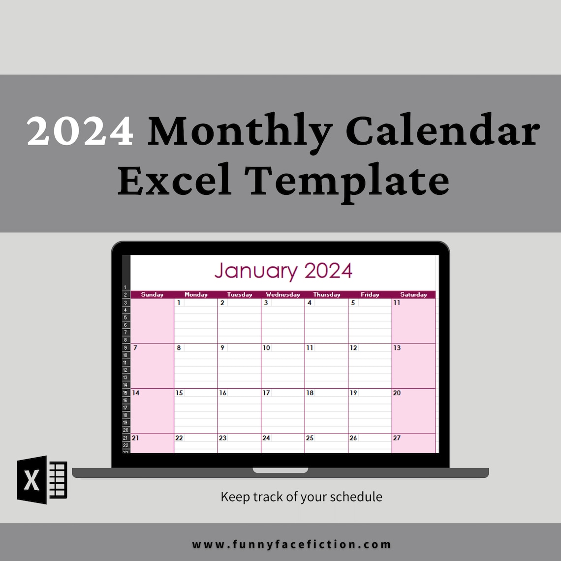 2024 Monthly Calendar Template Excel Monthly Calendar Template Etsy