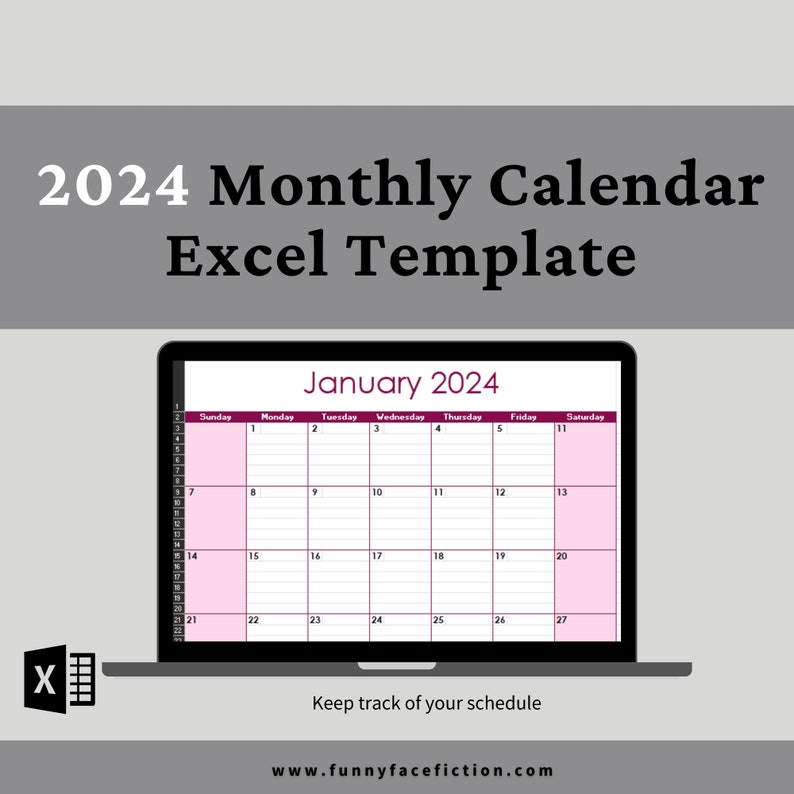 2024 Monthly Calendar Template Excel Monthly Calendar Template Etsy