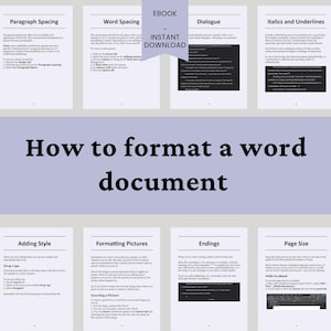 K&ouml;nnte beinhalten: Ein E-Book mit dem Titel "So formatieren Sie ein Word-Dokument" mit Seiten zu Absatzabstand, Wortabstand, Dialog und Kursivschrift. Sofortiger Download.