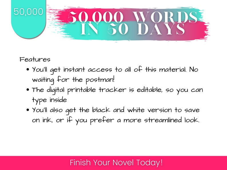 Printable Writing Tracker Novel Writing Word Tracker | Etsy