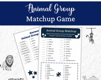 Jogo de Combinação de Grupos de Animais: Noite de Jogos de Perguntas e Respostas Jogos Quebra-Gelo (PDF)
