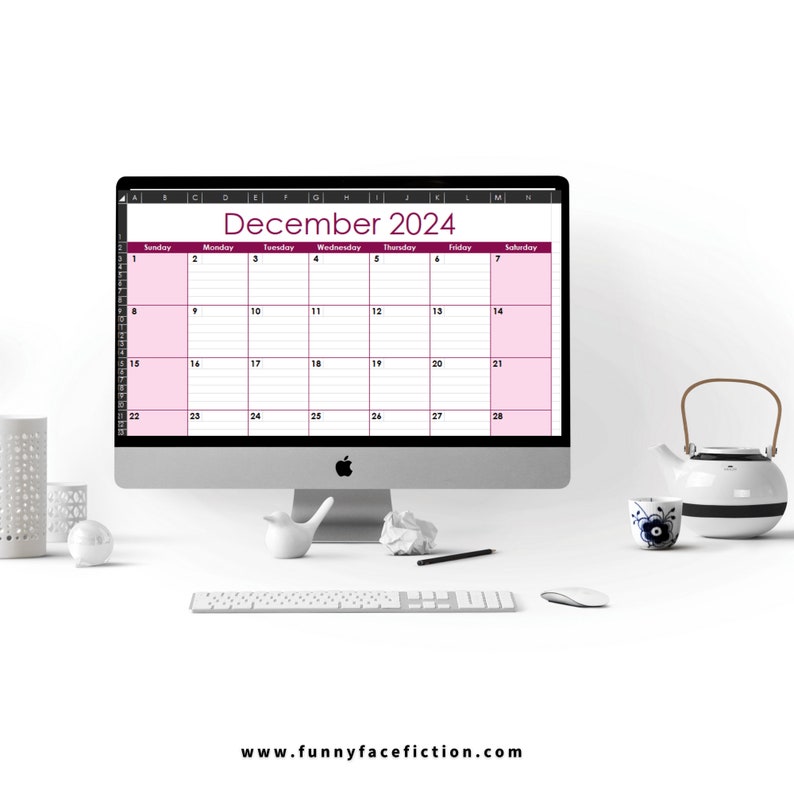 2024 Monthly Calendar Template Excel Monthly Calendar Template Etsy