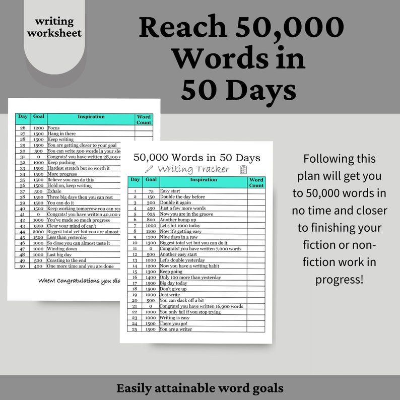 Printable Writing Tracker, Novel Writing Word Tracker, Printable Author ...