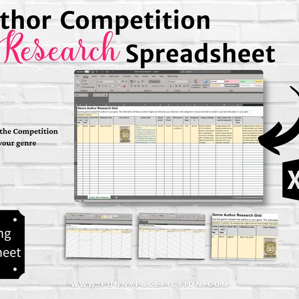 Author Competition Research Tracker, Genre Research, Author Planner, Author Research, Excel Spreadsheet, Author Tools, Novel Planning