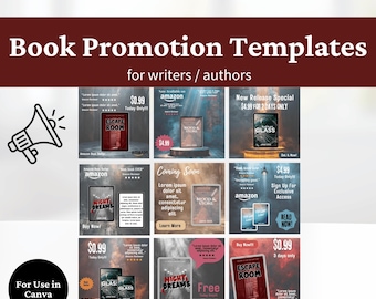 Book Promotion Templates for Writers: Book Launch & Marketing Posts (Canva)