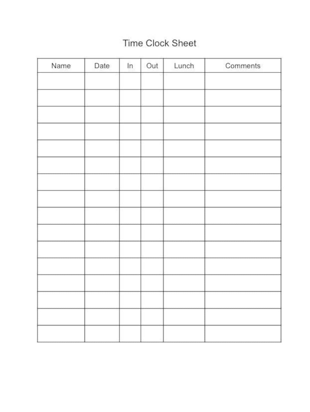 Simple Time Clock Sheet Etsy