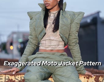Exaggerated Moto Jacket Digital PDF Sewing Pattern | Sizes XS-XL (0-14) | Instant Download A4 + A0