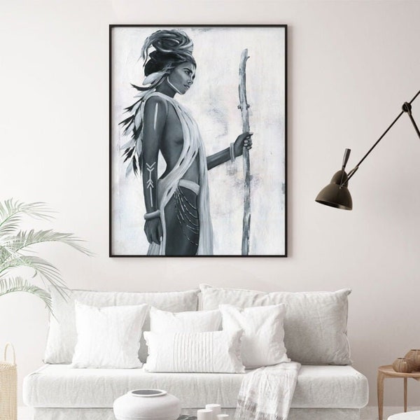 WARRIOR - Boho Warrior Woman Abstract Canvas Painting Print Framed Pictures Wall Art Bedroom Living Room Home Decoration Modern Art