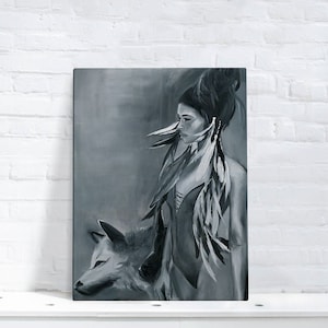 WOLVES - Wild Woman Wolves Spiritual Canvas Painting Print Framed Pictures Wall Art Bedroom Living Room Home Decoration Modern Art