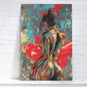 NAOMI - Colorful Naked Woman Abstract Canvas Painting Print Framed Pictures Wall Art Bedroom Living Room Home Decoration Modern Art
