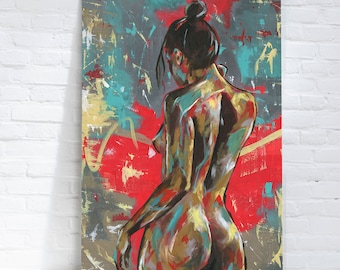 NAOMI - Colorful Naked Woman Abstract Canvas Painting Print Framed Pictures Wall Art Bedroom Living Room Home Decoration Modern Art