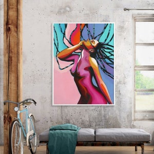 HIGH ON YOU - Colorful Naked Woman Abstract Canvas Painting Print Framed Pictures Wall Art Bedroom Living Room Home Decoration Modern Art
