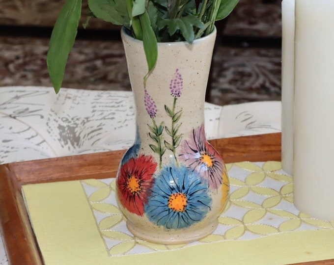 Hand Painted Flower Motif Ceramic Vase - Charming Home Decor Accent