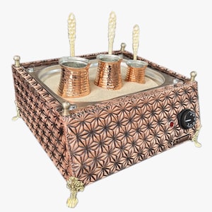 Copper Sand Coffee Machine 34x32x25 cm, Traditional, Istanbul Handmade, With Pots