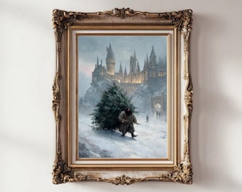 Gigante de la Escuela de Magia con Árbol de Navidad Pintura Renacentista / Fantasía Invernal Descarga Digital /