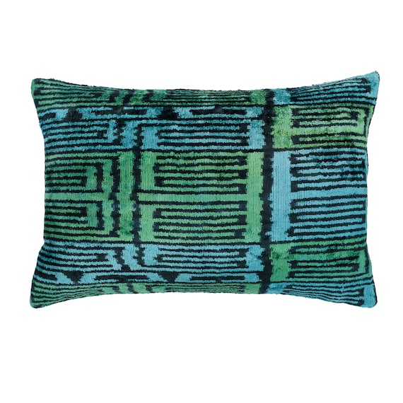 Highlands Silk Velvet Ikat Pillow With Linen Backing, 16" X 24'' Case Only
