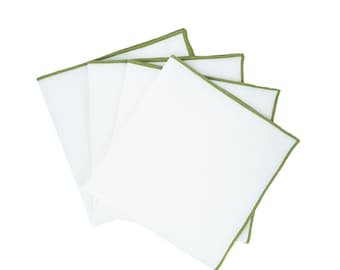 Linen Napkins With Green Stitch Edges, Set of 4