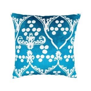 Napa Blue Silk Velvet Ikat Pillow, 20&quot; X 20&quot; Case Only