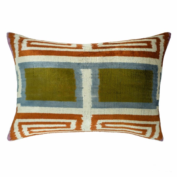 Soho Light Silk Velvet Ikat Throw Pillow Cover 16 X 24