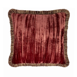 Red Fringed Silk Velvet Throw Pillow 20&quot; X 20&quot;