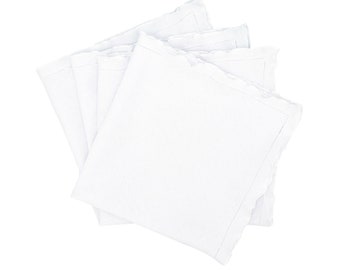 Linen Napkins With White Scalloped Hemstitch Edges, Set of 4
