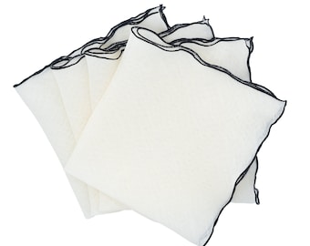 Linen Napkins With Black Ruffled Edges, Set of 4