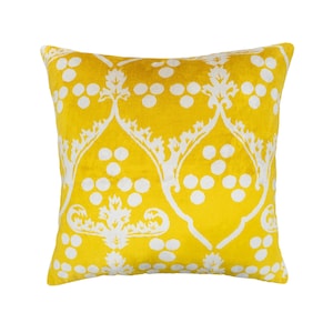 Napa Yellow Silk Velvet Ikat Pillow, 20&quot; X 20&quot;, Case Only