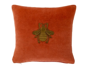 Orange Bee Silk Velvet Throw Pillow, 12" X 12"