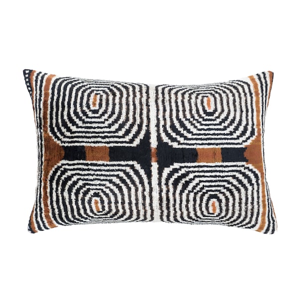 Labyrinth Silk Velvet Ikat Pillow, 16" X 24'' Case Only