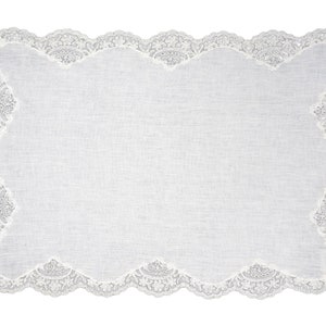 White Linen Placemats With Lace Borders , 16&#39;&#39; X 22&#39;&#39; Set of 4