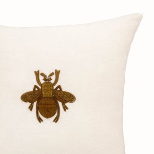 White Bee Cotton Throw Pillow, 12" X 12"