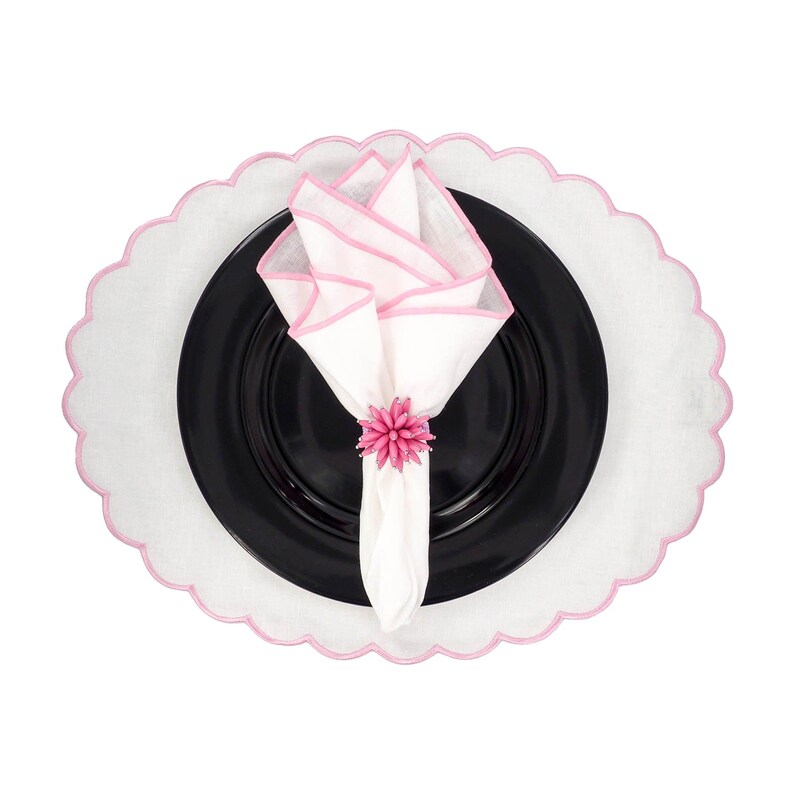 Linen Napkins With Pink Stitch Edges Set of 4