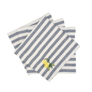 Linen Napkins With Lemon Embroideries, Set of 4