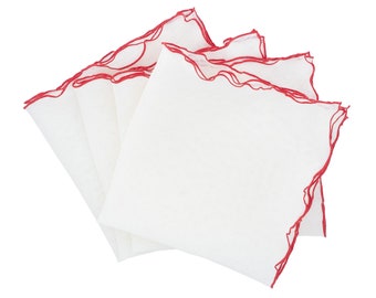 Linen Napkins With Red Ruffled Edges, Set of 4