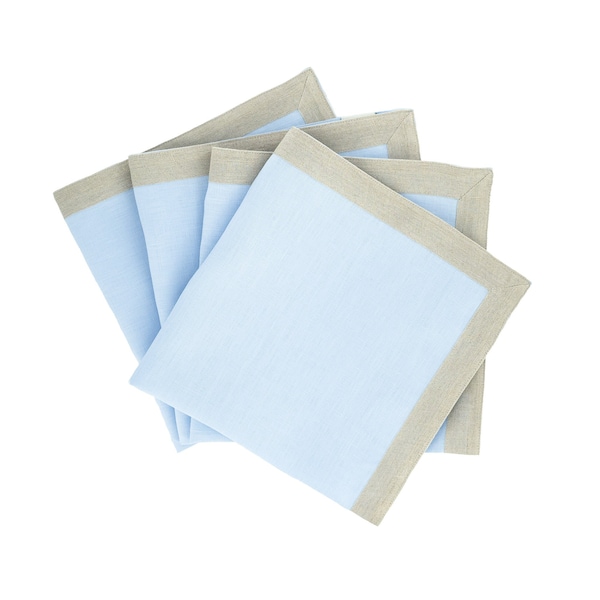 Blue Linen Napkins With Sparkle Borders, Set of 4