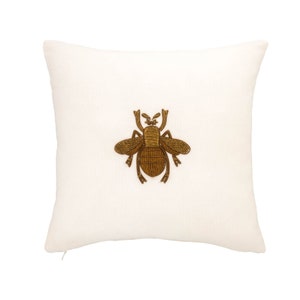 White Bee Cotton Throw Pillow, 12" X 12"