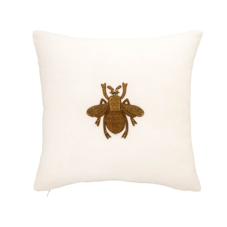 White Bee Cotton Throw Pillow, 12" X 12"