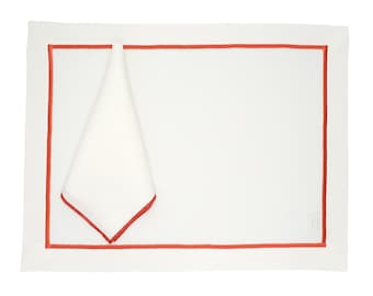 Tovagliette in lino con bordi rossi, set da 4