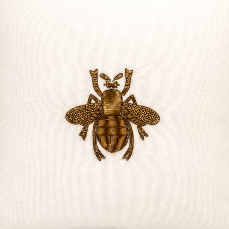 White Bee Cotton Throw Pillow, 12" X 12"