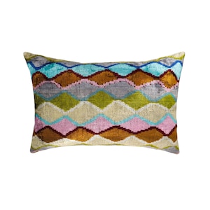 ビバリーヒルズ ハンドメイド シルクベルベット イカット クッションカバー 16 x 24インチ