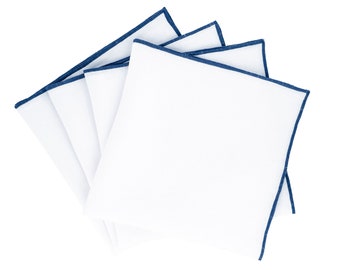 Linen Napkins With Navy Stitch Edges, Set of 4