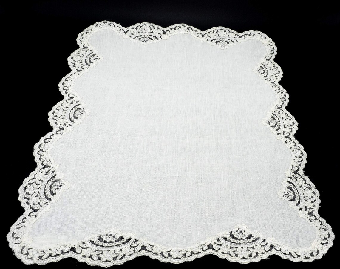 White Linen Placemats With Lace Borders 16'' X Etsy