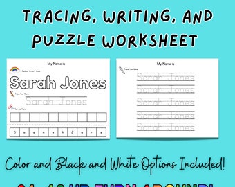Name Tracing Worksheet | Customized | Name Writing Worksheet | Name Puzzle Cut and Paste | for Kindergarten and Preschool | Practice Pages