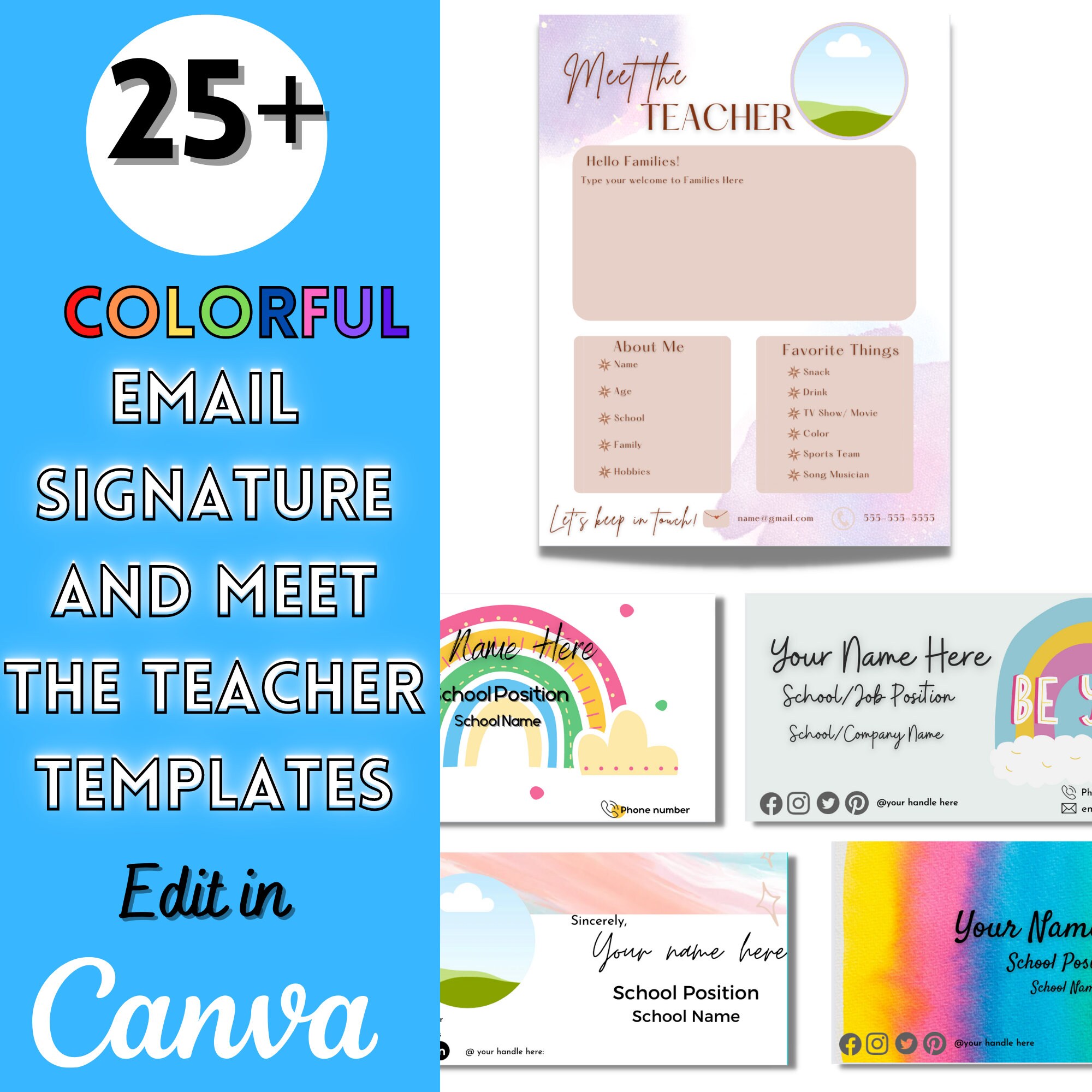 Colorful Meet the Teacher and Email Signature Template Bundle - Etsy