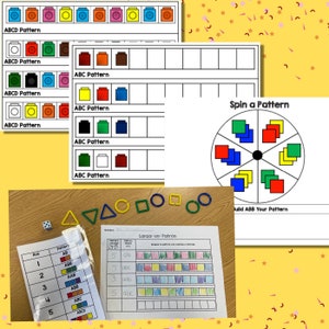 May include: A printable worksheet for children to practise creating patterns with coloured blocks. The worksheet includes a spinner with different coloured blocks and a chart to record the patterns. The worksheet also includes a dice and a chart to record the patterns.