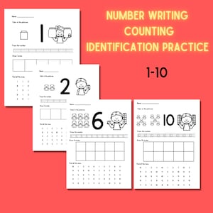 1-10 Tracing Sheets Number Writing Practice Counting Math Worksheets