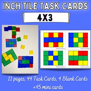 Puede incluir: Un conjunto de 11 tarjetas de tareas imprimibles para enseñar geometría y razonamiento espacial. Las tarjetas presentan una cuadrícula de 4x3 con diferentes patrones de colores. El conjunto incluye 44 tarjetas de tareas, 4 tarjetas en blanco y 45 mini tarjetas.
