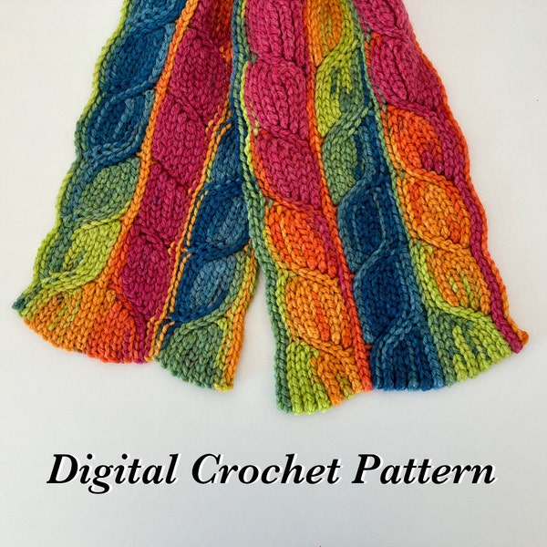Patrón de bufanda a crochet con cable óptico, también apto para mantas