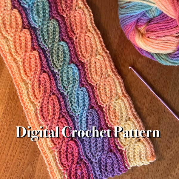 Patrón de bufanda/manta a crochet con doble trenza, hacer cualquier tamaño